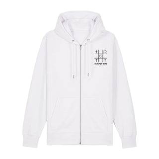 Already won Zipper Hoodie, Weiß, Vorderseite, Mountain Movers christliche Streetwear