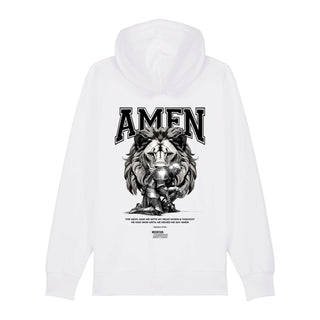 Amen Zipper Hoodie Backprint, Weiß, Rückseite, Mountain Movers christliche Streetwear