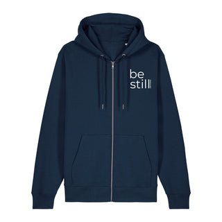 Be still Zipper Hoodie, Navy, Vorderseite, Mountain Movers christliche Streetwear