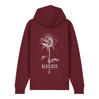 Blessed Rose Zipper Hoodie Backprint, Burgunder, Rückseite, Mountain Movers christliche Streetwear