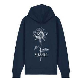 Blessed Rose Zipper Hoodie Backprint, Navy, Rückseite, Mountain Movers christliche Streetwear
