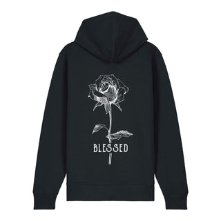 Blessed Rose Zipper Hoodie Backprint, Schwarz, Rückseite, Mountain Movers christliche Streetwear