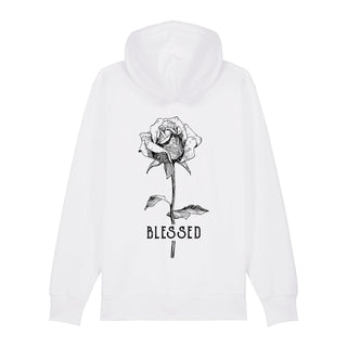 Blessed Rose Zipper Hoodie Backprint, Weiß, Rückseite, Mountain Movers christliche Streetwear