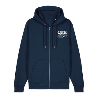 Coffee and Jesus hearts braun Zipper Hoodie, Navy, Vorderseite, Mountain Movers christliche Streetwear