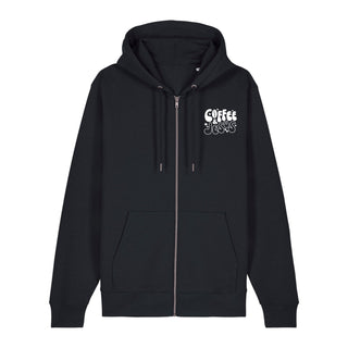 Coffee and Jesus hearts braun Zipper Hoodie, Schwarz, Vorderseite, Mountain Movers christliche Streetwear