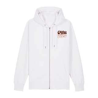 Coffee and Jesus hearts braun Zipper Hoodie, Weiß, Vorderseite, Mountain Movers christliche Streetwear