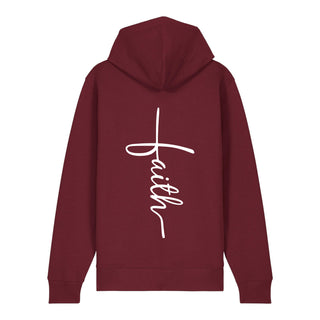 Faith Cross Zipper Hoodie Backprint, Burgunder, Rückseite, Mountain Movers christliche Streetwear