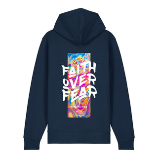 Faith Over Fear Streetwear Zipper Hoodie Backprint, Navy, Rückseite, Mountain Movers christliche Streetwear