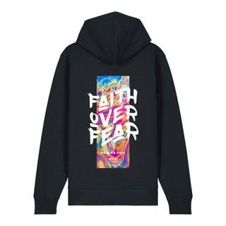 Faith Over Fear Streetwear Zipper Hoodie Backprint, Schwarz, Rückseite, Mountain Movers christliche Streetwear
