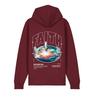 Faith Zipper Hoodie Backprint, Burgunder, Rückseite, Mountain Movers christliche Streetwear