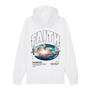 Faith Zipper Hoodie Backprint, Weiß, Rückseite, Mountain Movers christliche Streetwear