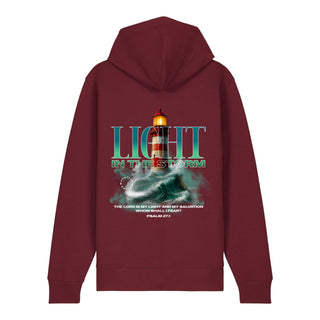 God as Our Light and Salvation Zipper Hoodie Backprint, Burgunder, Rückseite, Mountain Movers christliche Streetwear