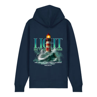 God as Our Light and Salvation Zipper Hoodie Backprint, Navy, Rückseite, Mountain Movers christliche Streetwear