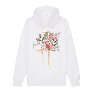 Golden Aquarell Cross Zipper Hoodie Backprint, Weiß, Rückseite, Mountain Movers christliche Streetwear