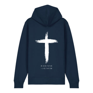 He died Zipper Hoodie Backprint, Navy, Rückseite, Mountain Movers christliche Streetwear