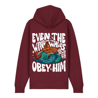 King Jesus Christ Zipper Hoodie Backprint, Burgunder, Rückseite, Mountain Movers christliche Streetwear