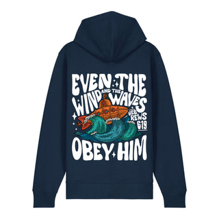 King Jesus Christ Zipper Hoodie Backprint, Navy, Rückseite, Mountain Movers christliche Streetwear