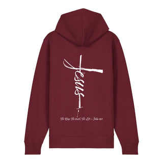 jesus cross Zipper Hoodie Backprint, Burgunder, Rückseite, Mountain Movers christliche Streetwear