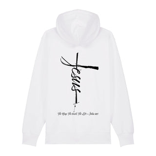 jesus cross Zipper Hoodie Backprint, Weiß, Rückseite, Mountain Movers christliche Streetwear