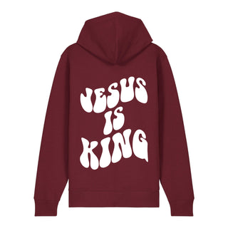 Jesus is king Schrift Zipper Hoodie Backprint, Burgunder, Rückseite, Mountain Movers christliche Streetwear