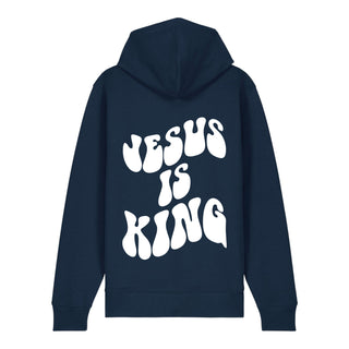 Jesus is king Schrift Zipper Hoodie Backprint, Navy, Rückseite, Mountain Movers christliche Streetwear