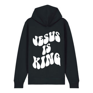 Jesus is king Schrift Zipper Hoodie Backprint, Schwarz, Rückseite, Mountain Movers christliche Streetwear