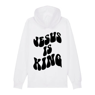 Jesus is king Schrift Zipper Hoodie Backprint, Weiß, Rückseite, Mountain Movers christliche Streetwear