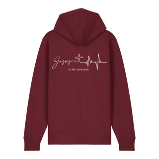 Jesus is my Lifeline Zipper Hoodie Backprint, Burgunder, Rückseite, Mountain Movers christliche Streetwear