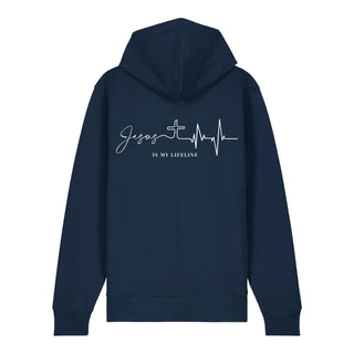 Jesus is my Lifeline Zipper Hoodie Backprint, Navy, Rückseite, Mountain Movers christliche Streetwear