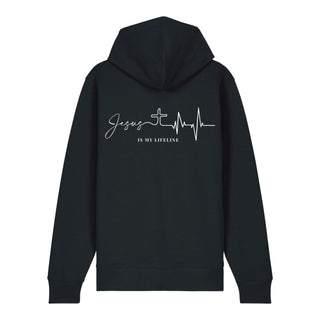 Jesus is my Lifeline Zipper Hoodie Backprint, Schwarz, Rückseite, Mountain Movers christliche Streetwear