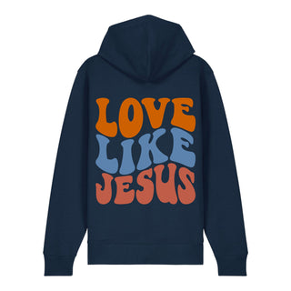 Love Like Jesus Wavy Zipper Hoodie Backprint, Navy, Rückseite, Mountain Movers christliche Streetwear