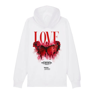 Love Streetwear Zipper Hoodie Backprint, Weiß, Rückseite, Mountain Movers christliche Streetwear