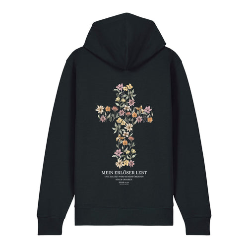 Mein Erlöser lebt Zipper Hoodie Backprint