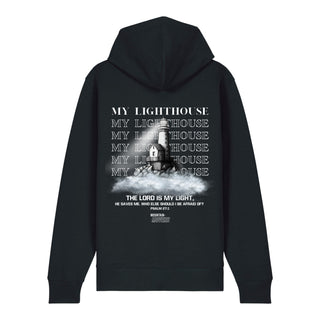 My Lighthouse Zipper Hoodie Backprint, Schwarz, Rückseite, Mountain Movers christliche Streetwear