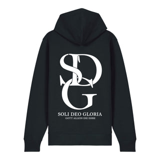 Soli deo Gloria Zipper Hoodie Backprint, Schwarz, Rückseite, Mountain Movers christliche Streetwear