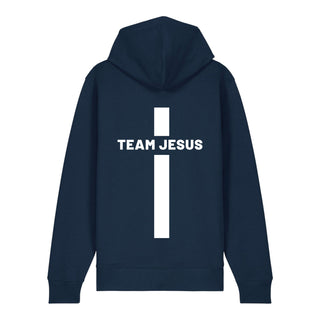 Team Jesus Zipper Hoodie Front- & Backprint, Navy, Rückseite, Mountain Movers christliche Streetwear