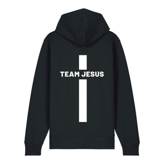 Team Jesus Zipper Hoodie Front- & Backprint, Schwarz, Rückseite, Mountain Movers christliche Streetwear