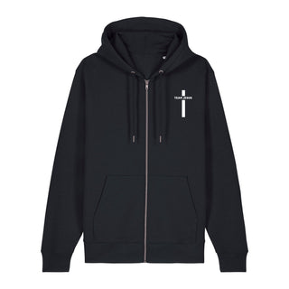 Team Jesus Zipper Hoodie Front- & Backprint, Schwarz, Vorderseite, Mountain Movers christliche Streetwear