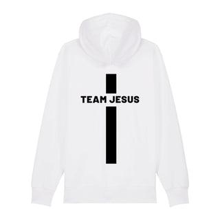 Team Jesus Zipper Hoodie Front- & Backprint, Weiß, Rückseite, Mountain Movers christliche Streetwear