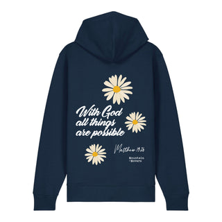 With God Flower Zipper Hoodie Backprint, Navy, Rückseite, Mountain Movers christliche Streetwear