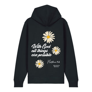 With God Flower Zipper Hoodie Backprint, Schwarz, Rückseite, Mountain Movers christliche Streetwear