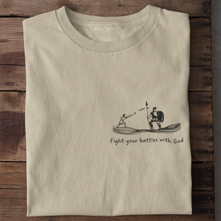 Fight your battles with God Shirt Detailansicht, Mountain Movers christliche Streetwear