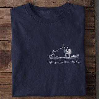Fight your battles with God Shirt Detailansicht, Mountain Movers christliche Streetwear