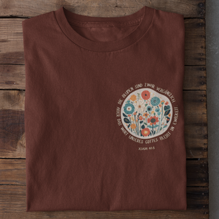 Die Blumen sind vergänglich Shirt Detailansicht, Mountain Movers christliche Streetwear