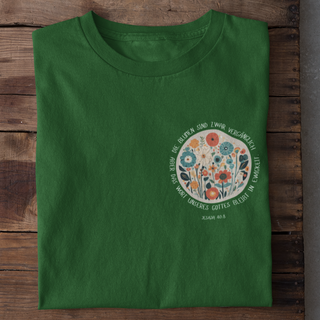 Die Blumen sind vergänglich Shirt Detailansicht, Mountain Movers christliche Streetwear