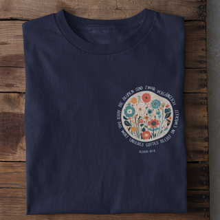 Die Blumen sind vergänglich Shirt Detailansicht, Mountain Movers christliche Streetwear