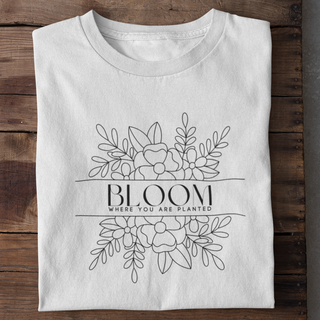 Bloom where you are planted Shirt Detailansicht, Mountain Movers christliche Streetwear