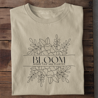 Bloom where you are planted Shirt Detailansicht, Mountain Movers christliche Streetwear