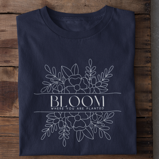 Bloom where you are planted Shirt Detailansicht, Mountain Movers christliche Streetwear