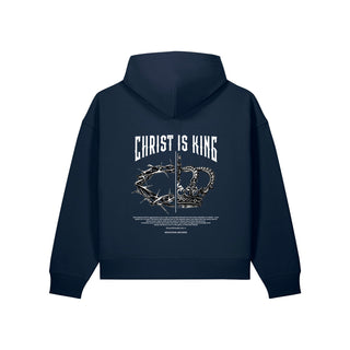 Christ is King Oversize Zipper Hoodie Backprint Navy Rückseite
